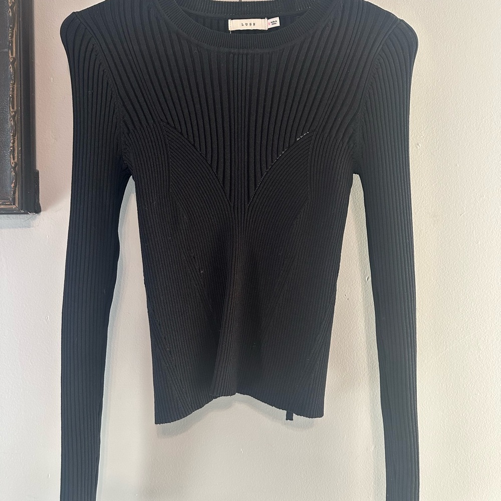 Lush Charcoal Ribbed Knit Top